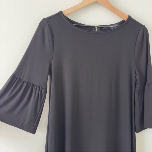 White House Black Market Bell Sleeve Sneaker Dress Classic Black Solid zip back - Picture 3 of 9